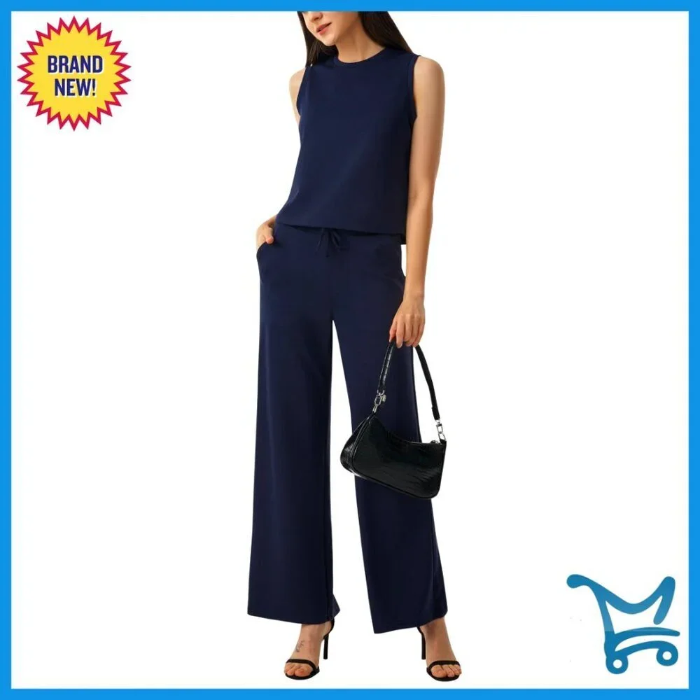 Sleeveless Tank Crop Top Wide Leg Sweatpants Lounge Set Tracksuit Y2K Chic